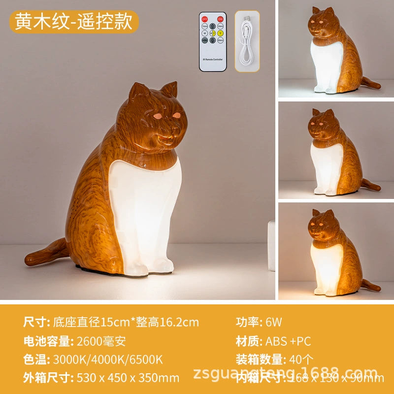 Cute Cat Night Light, USB Rechargeable Ambient Lamp for Bedroom