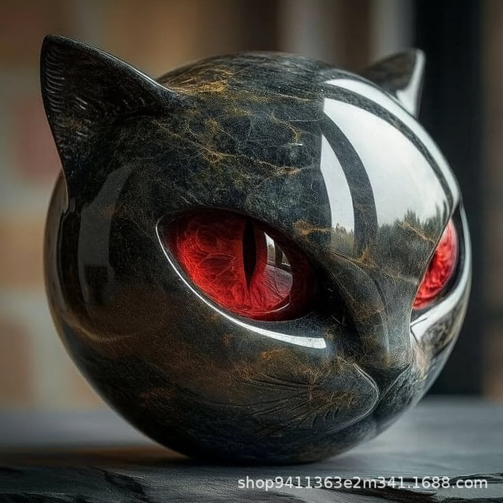 Black Cat Stone Sculpture, Luxury Animal Statue Home Decor