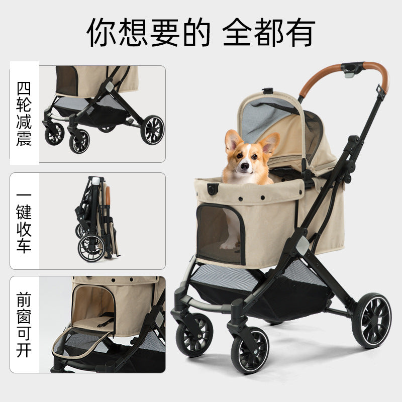 Foldable Pet Stroller for Dogs & Cats, Lightweight Outdoor Pet Cart