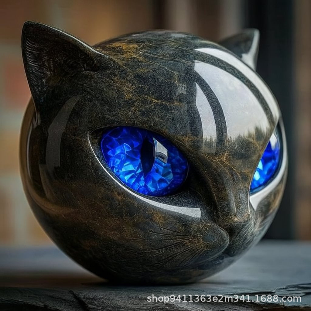 Black Cat Stone Sculpture, Luxury Animal Statue Home Decor