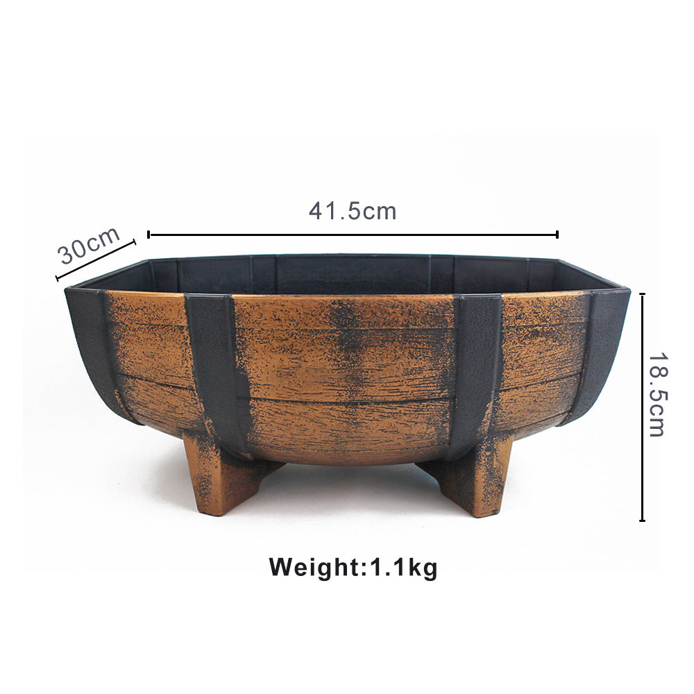Half Barrel Flower Planter, Rustic Wooden Style Garden Pot