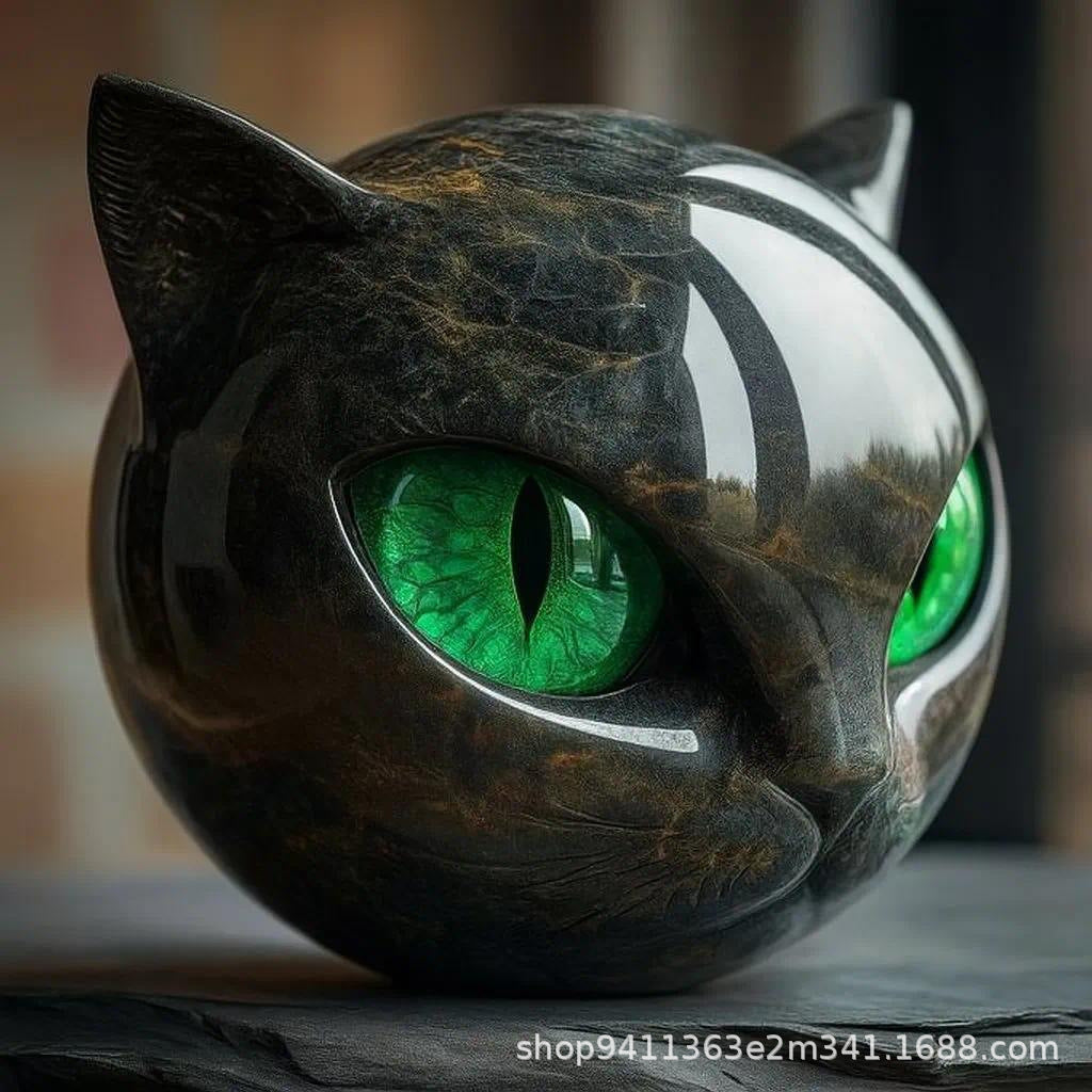Black Cat Stone Sculpture, Luxury Animal Statue Home Decor