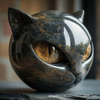 Black Cat Stone Sculpture, Luxury Animal Statue Home Decor